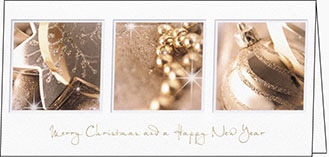 Weihnachtskarte Weihnachtskugeln, gold, 210 x 105