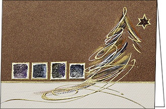 Weihnachtskarte, Tannenbaum in gold, A5 quer