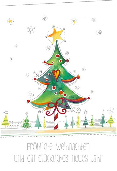 Weihnachtskarte, Tannenbaum grün mit Text, A5 hoch