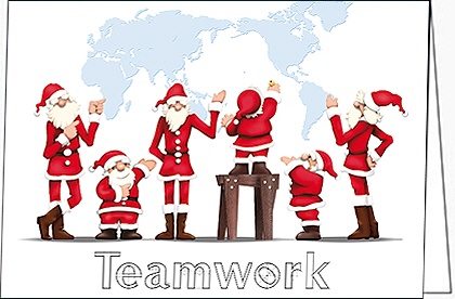 Teamwork, Weihnachtsmänner Weltkarte, A5 quer
