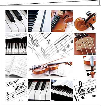 Weihnachtskarte Musik Klavier Geige, 150 x 150