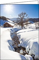 Weihnachtskarte Winterlandschaft mit Bach, A6 hoch