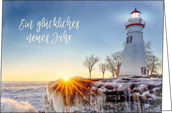 Weihnachtskarten "Leuchtturm bei Sonnenaufgang"