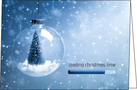 Weihnachtskarte "loading christmas time" Glaskugel