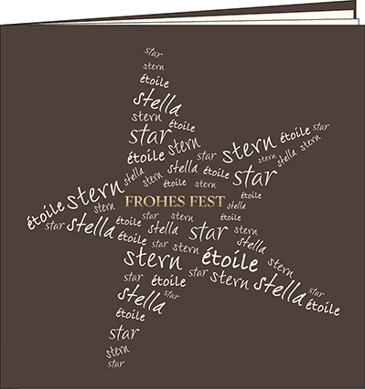 Weihnachtskarten, Stern mit mehrsprachigem Text, 150 x 150, mit Couvert