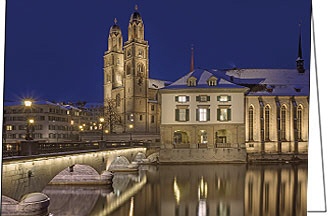 Weihnachtskarte Zürich, Grossmünster, A5 quer