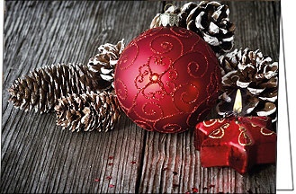 Weihnachtskarten mit Tannzapfen, Holz und Weihnach