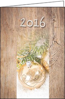 Weihnachtskarten, Weihnachtskugel in gold auf Holz, A5, mit Couvert